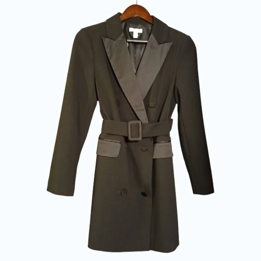 TOPSHOP Black Longline Dress Coat 2 - Picture 4 of 10